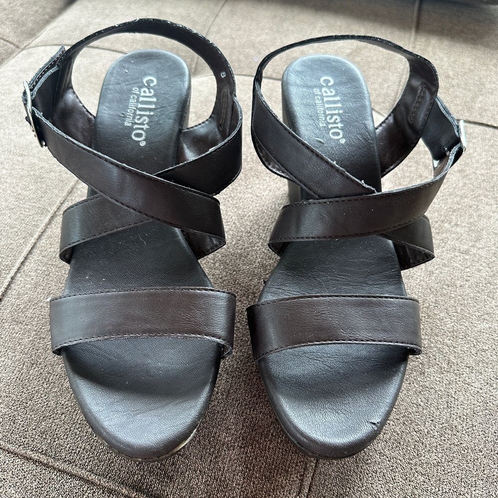 Callisto Of California Strappy Wedge Brown Heels Size 8